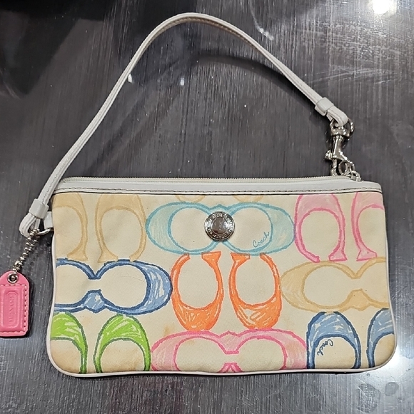 Coach Handbags - Coach Multicolor Sketch Print Wristlet with White Trim